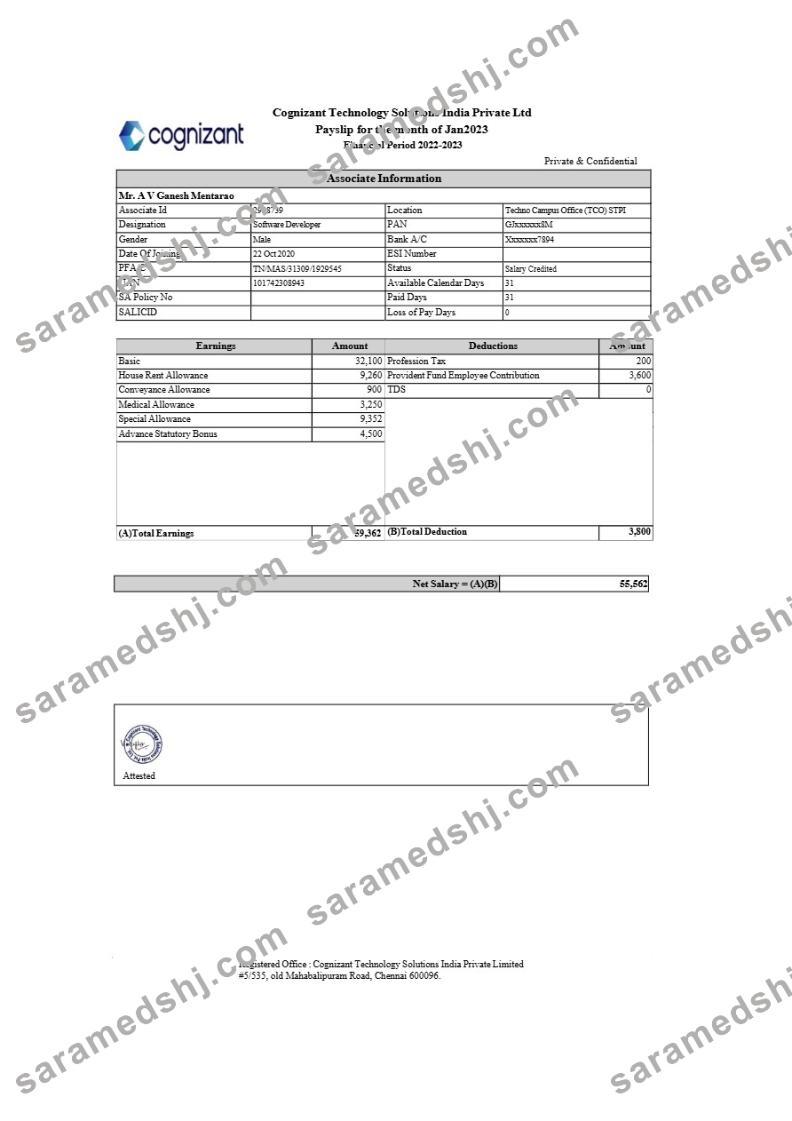 Cognizant Technology Solutions India payslip template in Word and PDF formats.pdf, 1